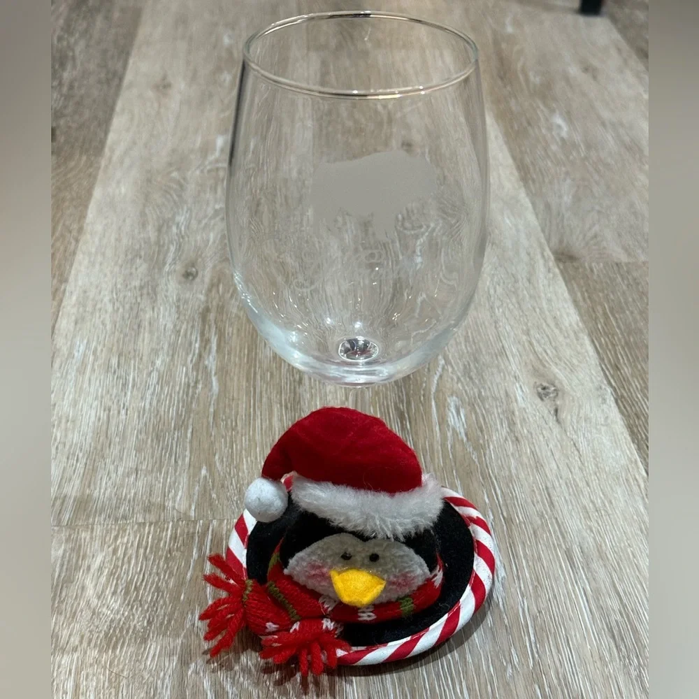 Vintage Pier 1 Cloth Santa Penguin Wine Glass Base Coasters 2pc Set
